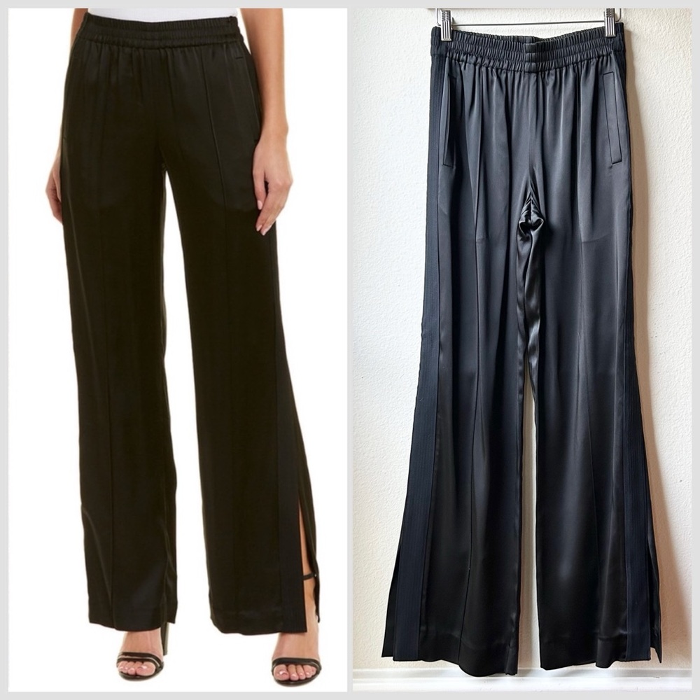 JONATHAN SIMKHAI Black Stitch Satin Pants With Side Slits Sz 2